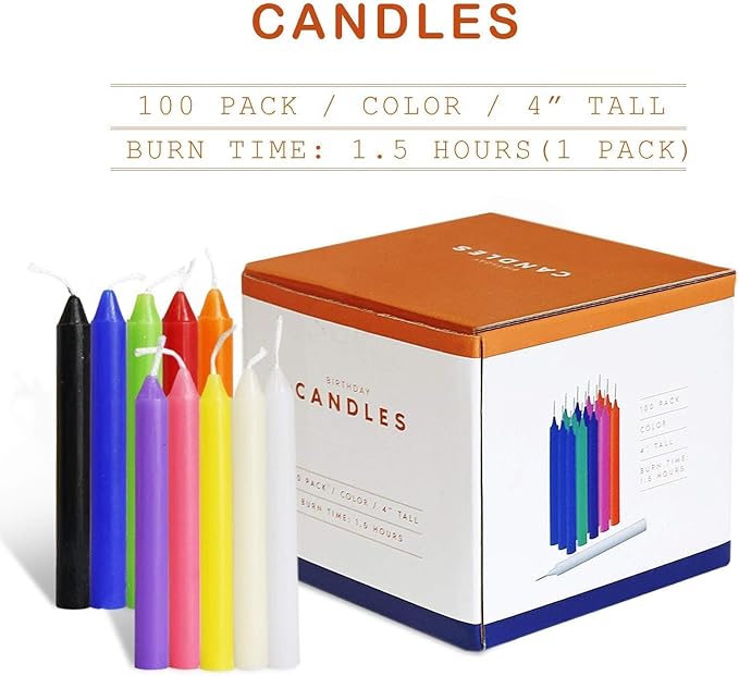 Howemon 100 Pack Assorted Color Spell Chime Candles, 4 Inch Mini Taper Candles for for Home Decor Kitchen Decor Wedding Decoration-10 Colours