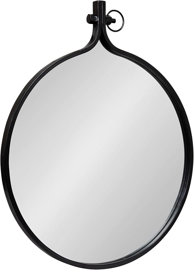 Kate and Laurel Yitro Round Industrial Modern Metal Framed Wall Mirror, 23.5x28.5, Black