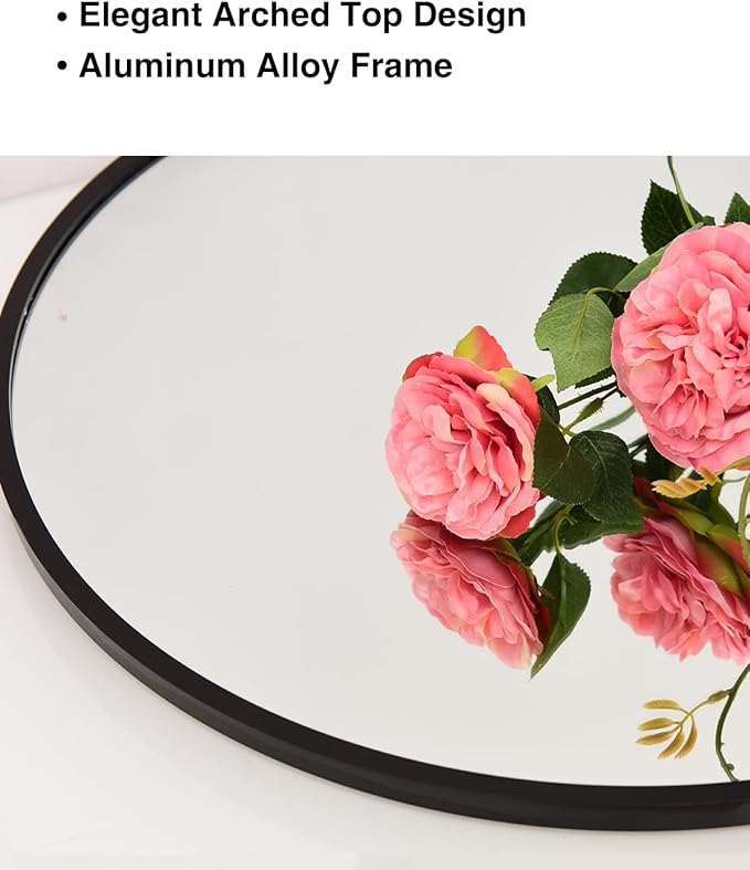 KOMCOTE Full Length Floor Mirror, 91x46 Inch Oversized Arched Standing Mirror in Black for Bedroom, Living Room, Dressing Room - Elegant Freestanding Leaning Mirror Decor