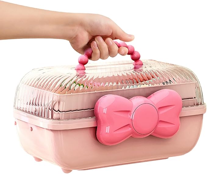 Hair Accessories Organizer for Girls, 3-Layers Foldable Hair Clip Organizer Box with Handle, Multifunctional Storage Box for Headband, Bows, Hairties, Jewelry, Sewing Supplies, Makeup Tool, Craft