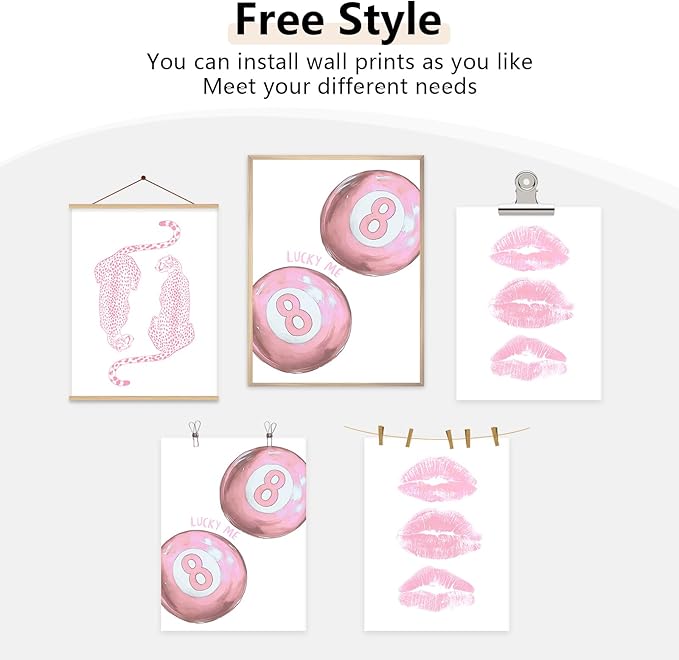 Tocliky Pink Cheetah Wall Art Decor Trendy Leopard Prints Preppy Aesthetic Canvas Room Decor Y2k Leopard Wall Art 8 Ball Poster Coquette Funky Fashion Artwork for Girls Bedroom 12x16x3 Inch Unframed
