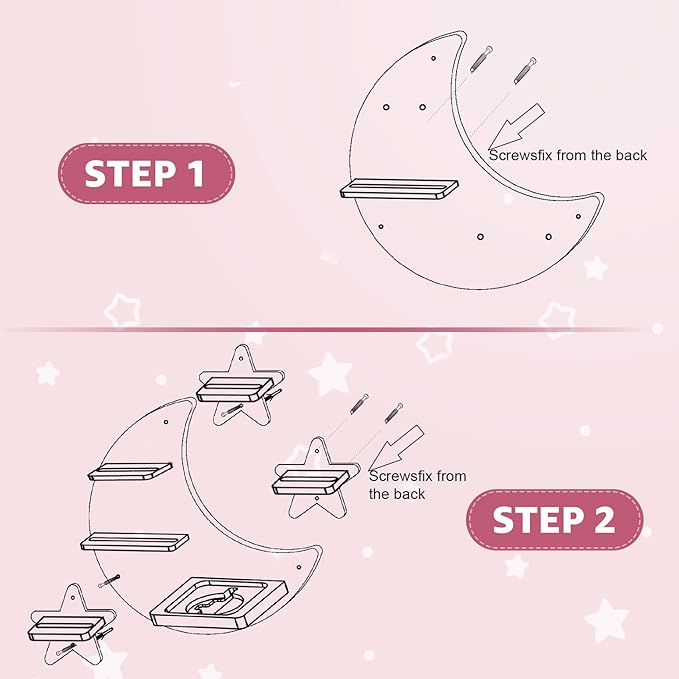 Taladad for Toniebox 2 and Toniebox 1 Tonie Shelf Wall Mounted Set of 4 (Moon and 3 Stars),Tonies Figures Tonies Storage,Magnetic Wooden Floating Shelves Compatible with Tonie Box Player Character