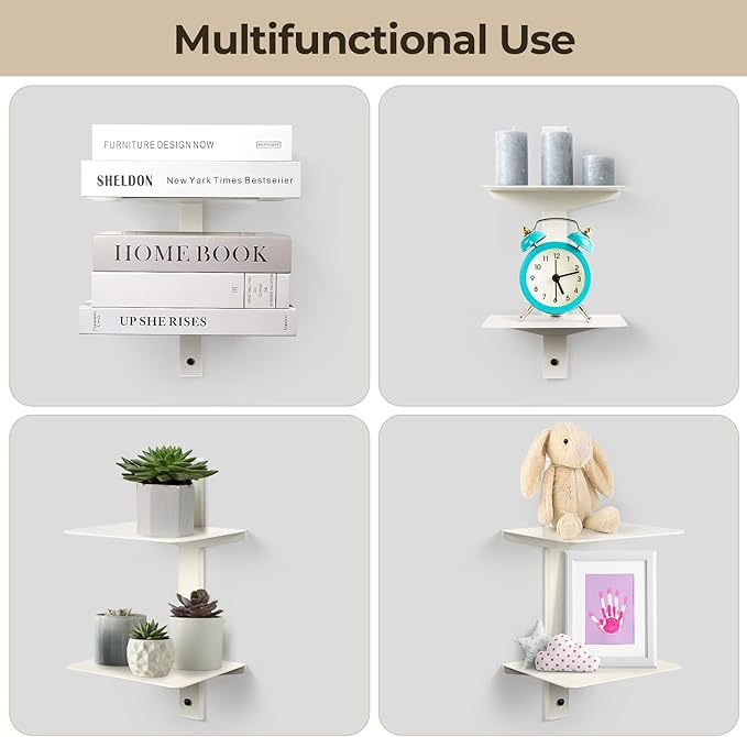 Floating Book Shelves for Wall, 4 Tier Invisible Floating Bookshelf, Vertical Spine Book Tower, Wall Mounted & Space Saving, Heavy Duty Metal Book Organizer for Home Office, 2 Pack White