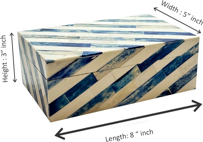 Perilla Home Home Decor Decorative Storage Wooden Box Small Lazio Organizer Tool Stash Card Craft Treasure Trinket Memory Keepsake Jewelry Box for Men and Women, Gifts For All, Blue and Off White