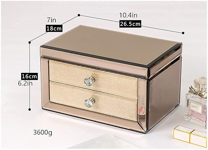 Storage Box Jewelry BoxLuxury Glass Jewelry Box with Makeup Mirror Jewelry Storage Organizer Trinket Jewelry Box Organizer,