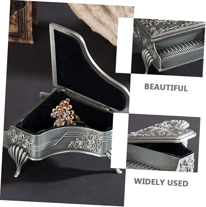 Uonlytech Vintage Zinc Alloy Jewelry Box Large Decorative Storage Case with Engraved Rose Design Retro Style Trinket Organizer for Rings Earrings Necklaces Metal Makeup Box Gift for Women