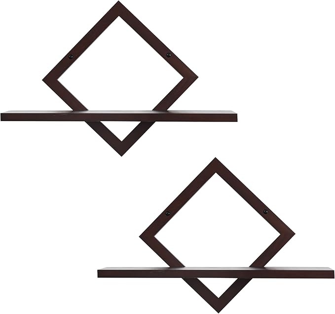 Floating Shelves for Wall,Decorative Wall Shelf,Hanging Shelf for Plants Storage Display Holder,Indoor Decor for Living Room Home Office Bathroom Bedroom,Solid Wood,Diamond Shaped,2 Pack(Walnut)
