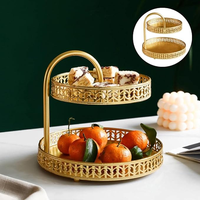 Cosmetic Storage Shelf Tier Makeup Organizer for Dresser and Bathroom Gold Leaves