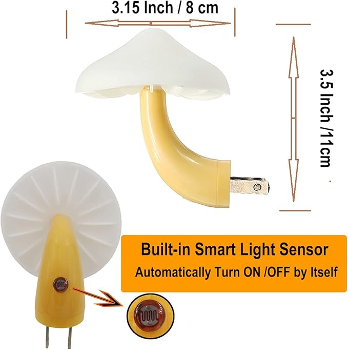 AUSAYE 3 Pack Sensor LED Night Lights Plug in Lamp Mushroom Light for Adults Kids NightLight Bedroom,Bathroom,Toilet,Hallway,Stairs,Kitchen,Basement Red