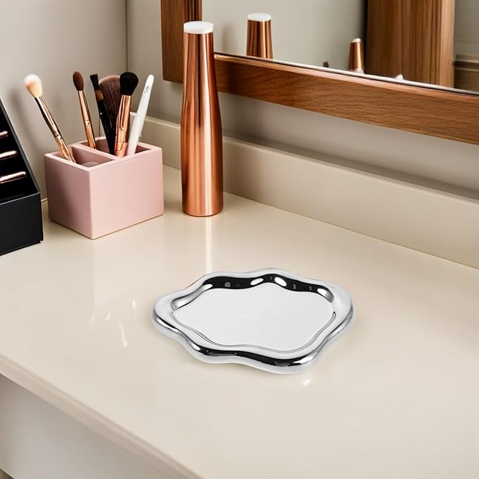 Zerodeko Ceramic Jewelry Tray Irregular Silver Nail Art Photo Prop Makeup Organizer Plate Keyring Holder Perfume Display Decorative Tray for Home Décor