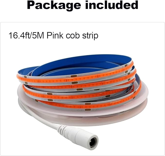 HAMRVL COB LED Strip Lights Pink, DC12V 16.4ft/5M 320leds/M CRI90 Bright Flexible LED Tape Lights 8mm, for Indoor Home Cabinet, Bedroom, Kitchen, Stage, Backlight DIY Lighting (Without Power Supply)