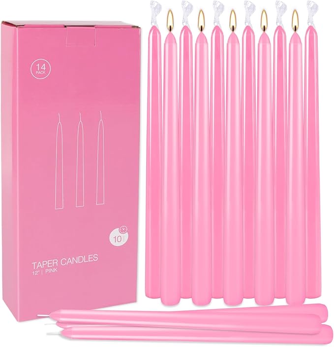 Howemon 14 Pack Pink Taper Candles 12 Inch Tall 3/4 Inch Thick Burn 10 Hours