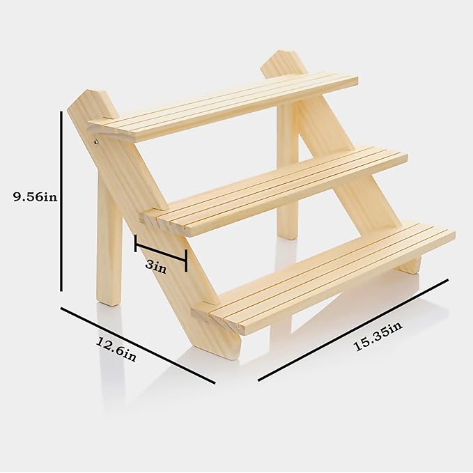 3 Steps Display Riser 2pcs Earring Display Stands Showcase Cascading Merchandise Organizer Tray Vendor Display Supplies for Tabletop Shows Solid Wood…