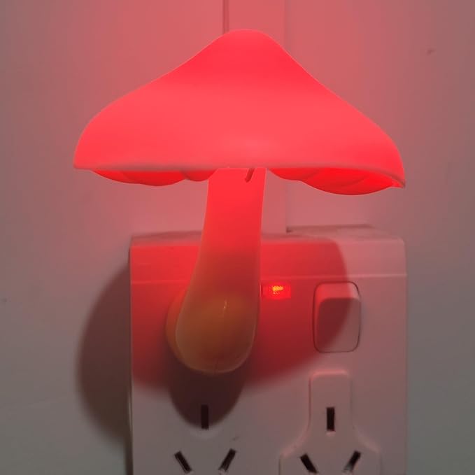 AUSAYE Sensor Led Mushroom Night Light Plug in Nightlight for Kids Adults, Night Lights Plug-into Wall Lamp for Bedroom, Bathroom,Toilet,Stairs,Kitchen,Hallway Christmas Birthday Gifts Red