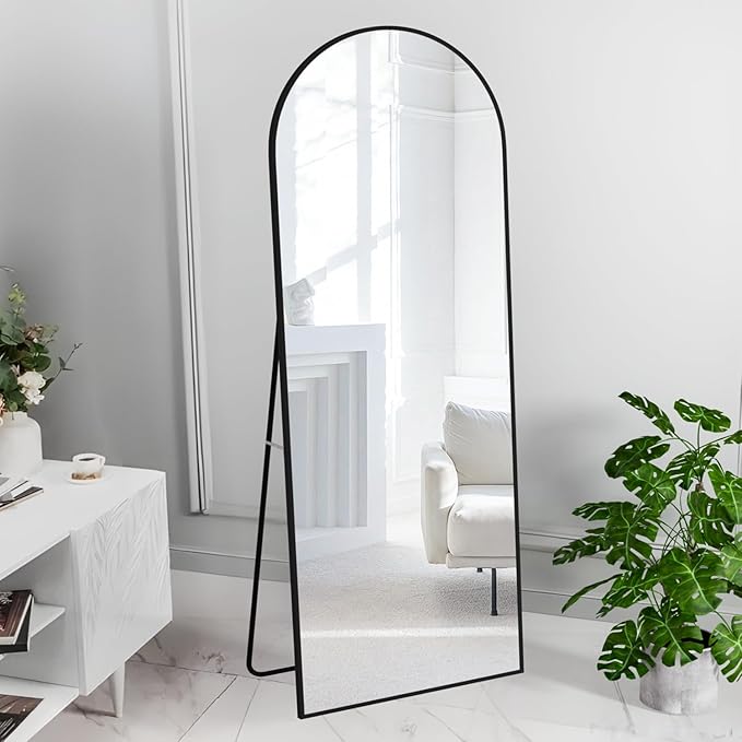 Full Length Mirror 64"x21" Arch Floor Mirror with Stand Arched Mirror Full Body Mirror Black Standing Hanging or Leaning Against Wall for Bedroom Entry, Living Room