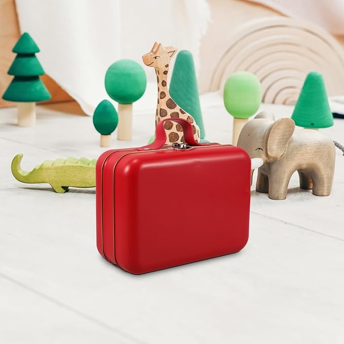 VALICLUD Mini Suitcase Storage Box with Handle 7.28X5.11X3.34In Portable Tinplate Organizer for Travel Makeup Toys and Jewelry Vintage Decorative Storage Case