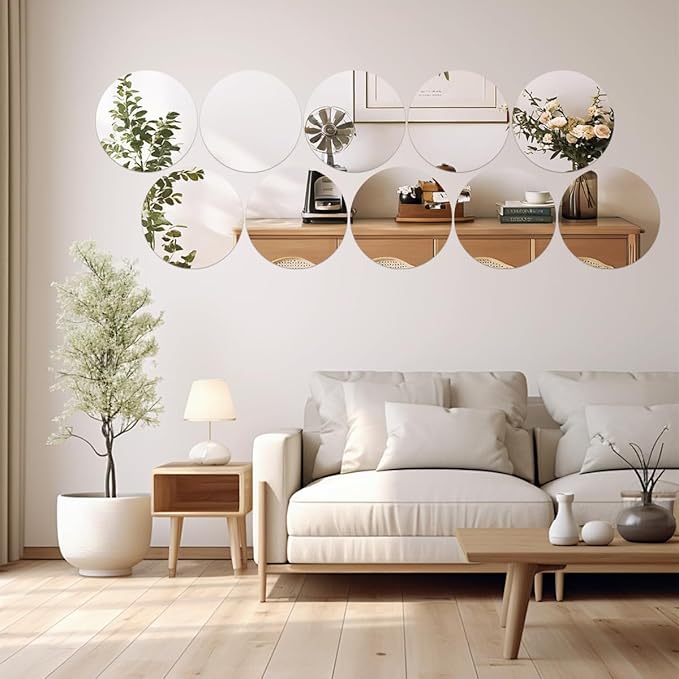 19 Pcs Mirror Centerpieces for Tables, Acrylic Round Small Mirror Trays Decoration Candle Plate Mirrors for Wedding Table Centerpiece Baby Shower Christmas Party Decor and Crafts (10inch/25cm)