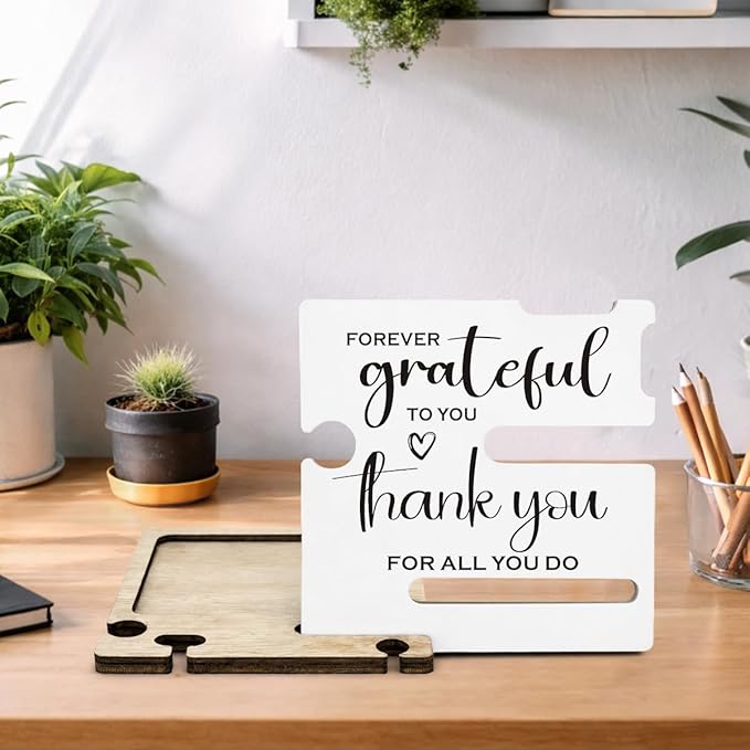 Appreciation Gifts for Teacher Coach Mentor Boss Leader Coworkers Employee Staff - Multi-functional Desk Organizer - Motivational Office Quote Wooden Sign for Office Desk Shelf Decor