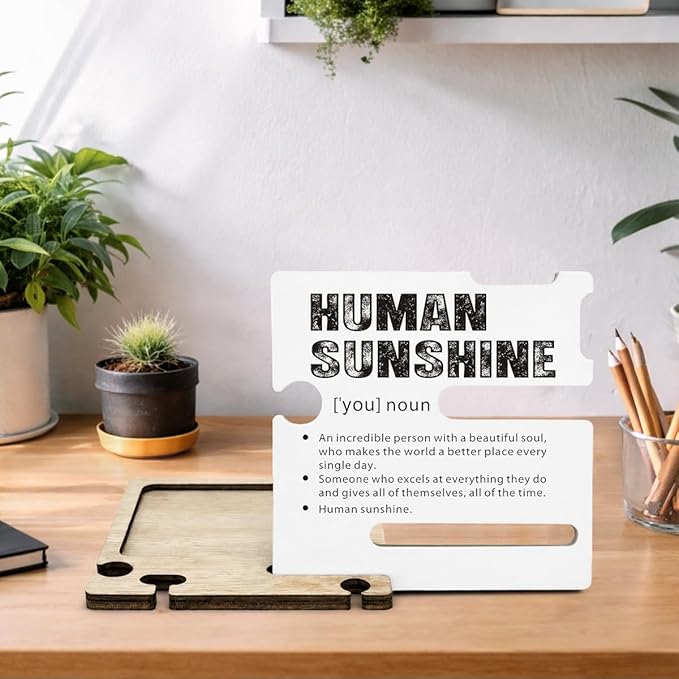 Inspirational Gifts for Coworker - Multi-functional Desk Organizer - Motivational Office Quote Wooden Sign for Office Desk Shelf Decor