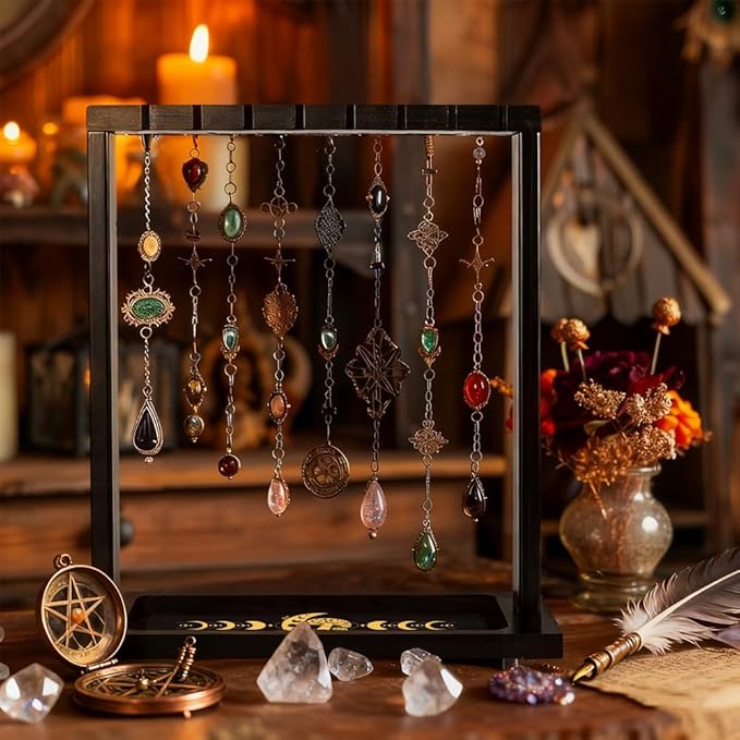 Mushroom Moon Phase Display Shelf, Wooden Whimsical Stand for Jewelry Display, Crystal Organising, and Keyring Showcase, Charming Decor for Shelf or Retail