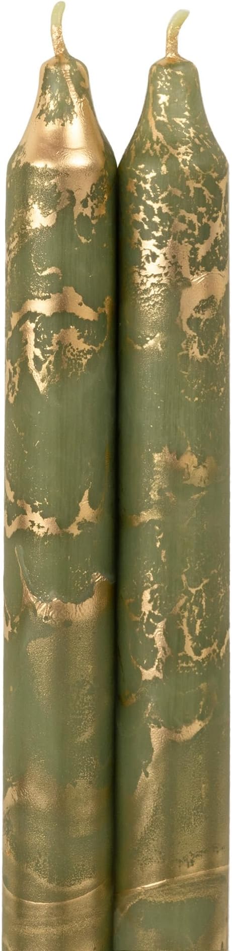 Northern Lights Candles - Premium Decorative Tapers - 12" 2PK - Moss Green w/Gold - 73311