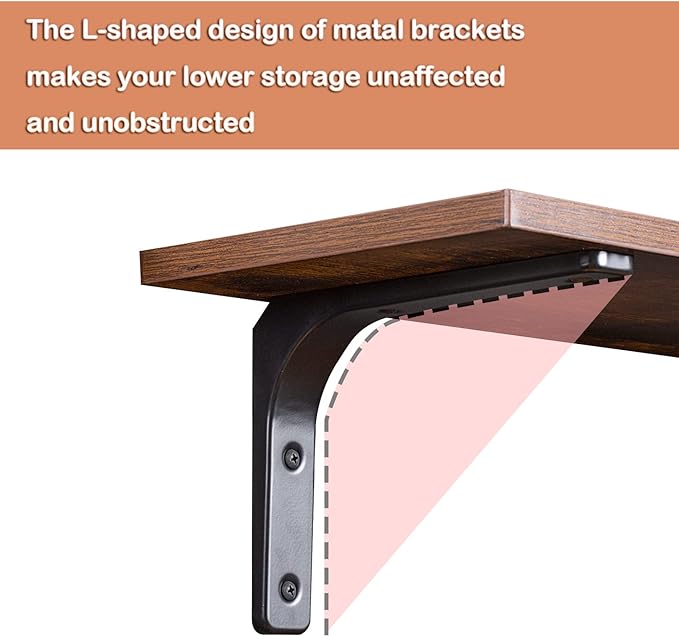 DINZI LVJ Long Wall Shelves, 47.3Inch Wall Mounted Shelves Set of 4, Extra Large Floating Storage Ledges with Sturdy Metal Brackets for Living Room, Bathroom, Bedroom, Kitchen, Rustic Brown