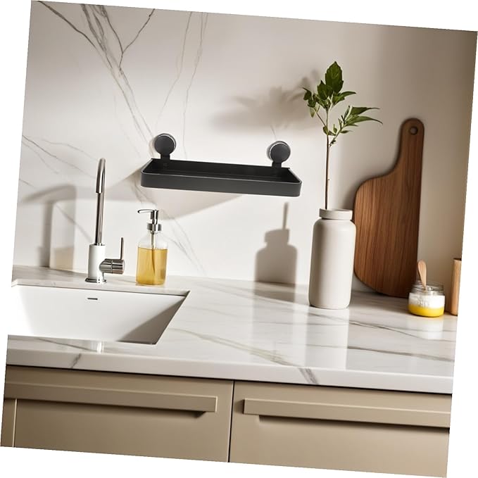 Zerodeko No Drill Bathroom Storage Rack with Strong Suction Cups Wall Mounted Organizer Shelf for Toiletries and Makeup Easy Installation Smooth Surfaces Space Saving Bathroom Floating
