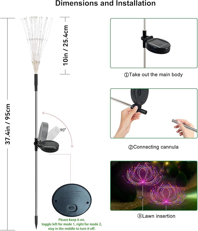 Slyuexu Solar Garden Lights Outdoor Waterproof, 2 Pack 120 LED Solar Firework Lights Decorative Garden Décor Outside for Flowerbed Pathway Party Halloween Christmas Decorations, Purple + Orange
