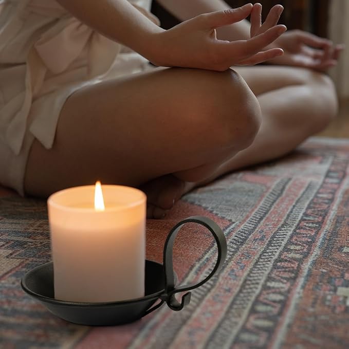 2PCS Matte Black Iron Pillar Candle Holders, with Handle, Simple Industrial Style ,Table Centerpiece Decoration