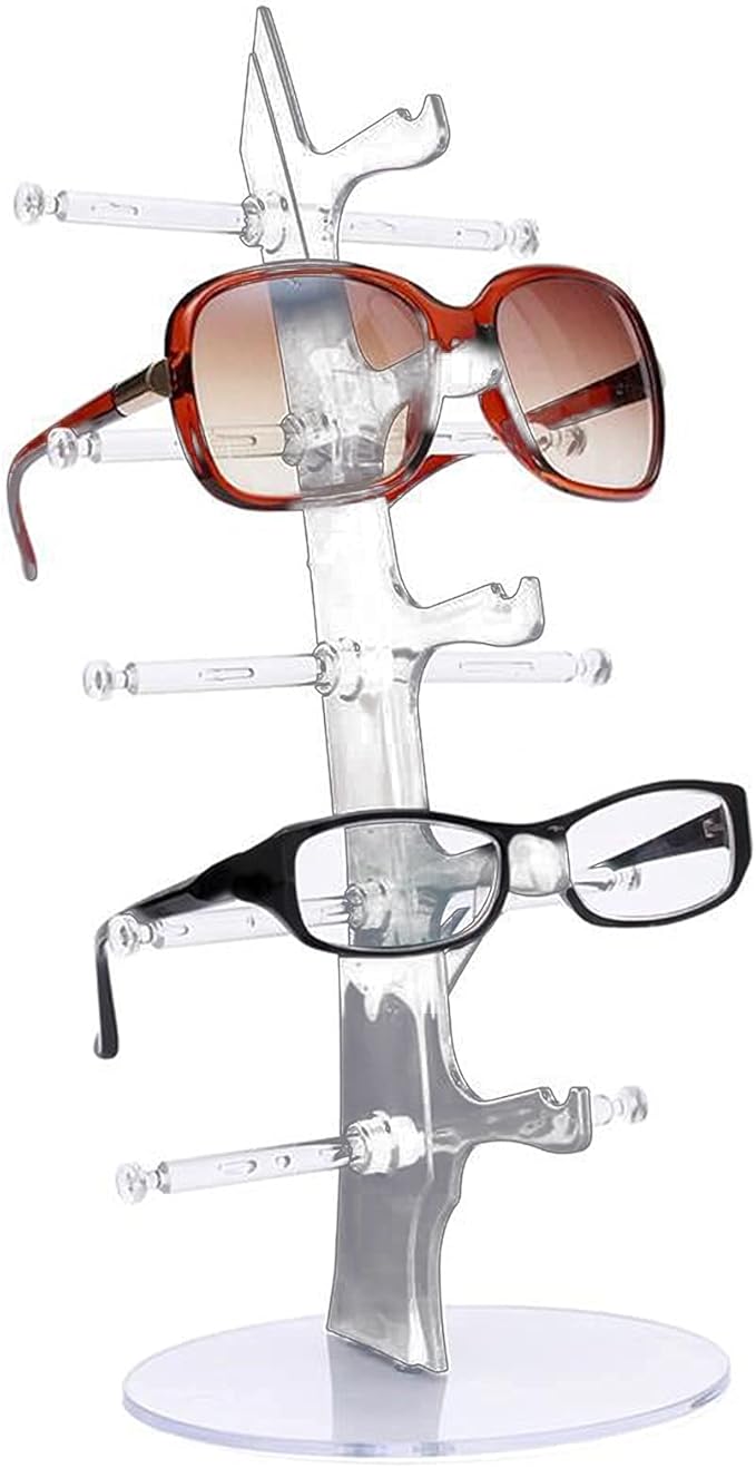 2 Pack Sunglasses Rack Eyeglasses Display Stand Holder Storage Organizer for 5 Glasses Acrylic Jewelry Eyewear Display for Selling Clear