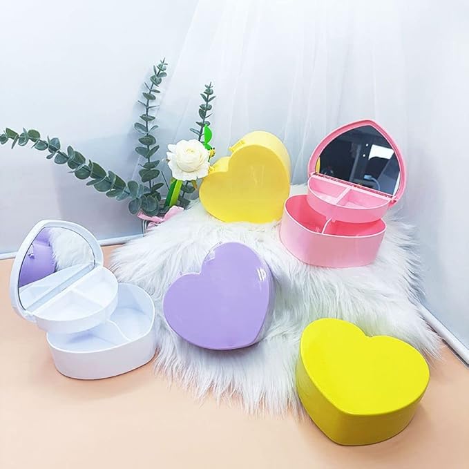 generic Heart shaped Jewelry Box - Jewelry Boxes with Makeup Mirror, 2 Layer Jewelry Box Organizer,Multifunctional Desktop Organizer For Girls(yellow)