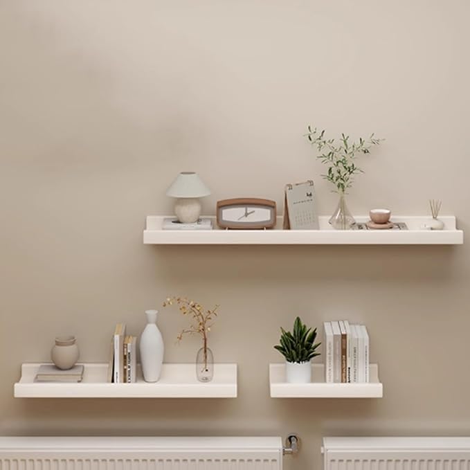 Radiator Cover Shelf, 23.6 in Long White Floating Shelves Wood Shelving Wall Mounted for Living Room Bedroom Kitchen Bathroom Office Storage Organizer Decoration (White, Set of 2)