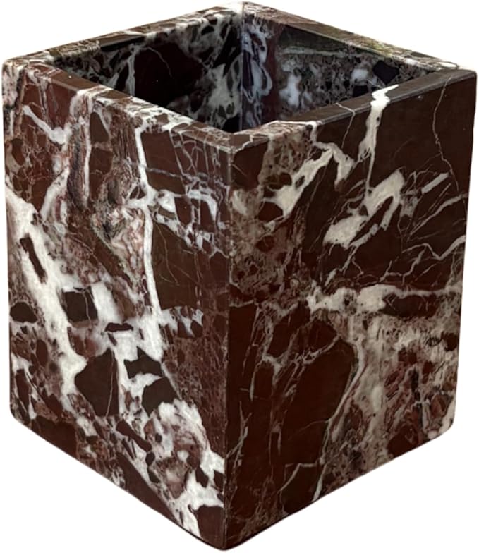 Natural Marble Stone Square Storage Container Empty Vessel Holder Cup for Candle/Pens/Sundries items (Rosa Levanto)