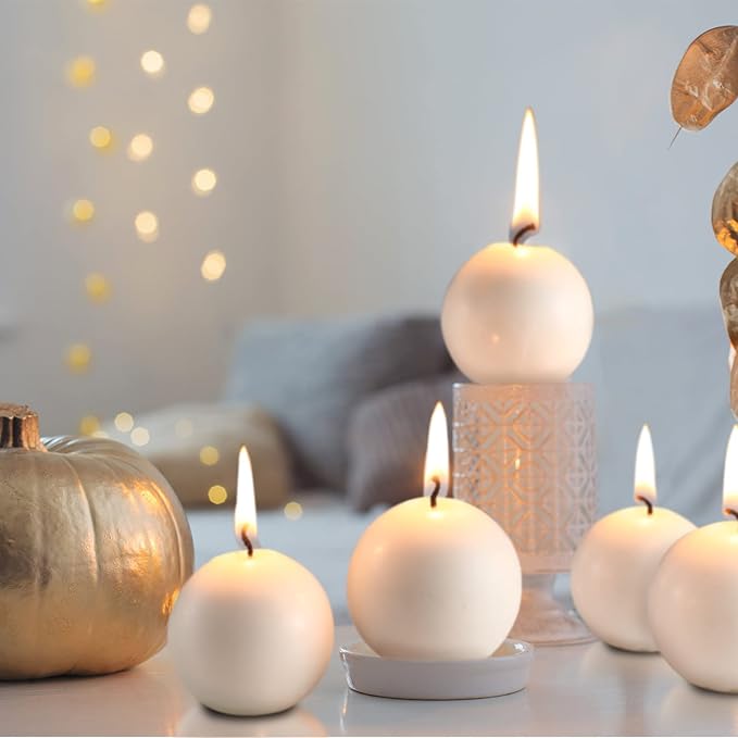 Tondiamo 7 Pieces Round Candles Ball Candles Unscented Round Ball Candle Decorative 1.96 Inch for Wedding Baby Shower Birthday Christmas Holiday Celebration Valentines Home(White)