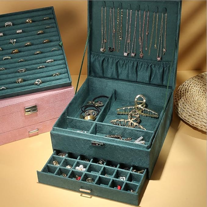 Makeup Organizers 3-Layer Jewelry Box Storage Box Necklace Ring Bracelet Bracelet Earrings Watch Jewelry Storage Box Velvet Jewelry Box Jewelry Case