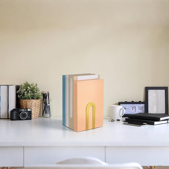 Chunful 6 Pcs Gold Book Ends for Shelves Decorative Small Modern Metal Bookends Book Shelf Organizer Minimalist Design Stopper to Hold Books for Home Office(5.5 * 3.75 * 2.25inch)