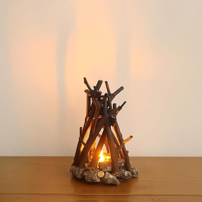 LED Night Light Wooden Campfire LED Dimmable Lamp with 3 Lighting Modes & Flame Sound, USB Powered Kids Nightlight & Desk Lamp for Bedroom, Office, and Relaxation, M