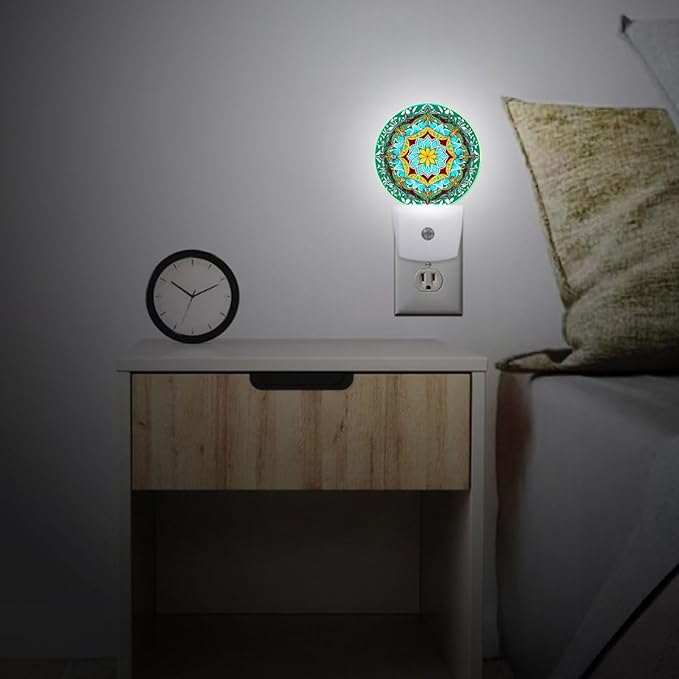 Mandala Flower Plug in Night Light Auto Light Round Lamps Energy Saving Gift for Women Men Friends