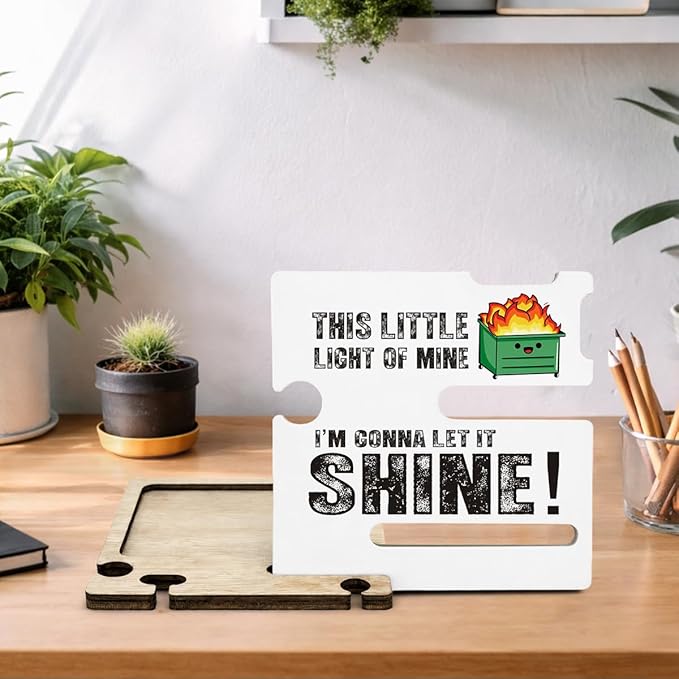 Inspirational Office Gift - Multi-functional Desk Organizer - Humorous Dumpster and Fire Office Quote Wooden Decor Sign for Women Desk Shelf Table