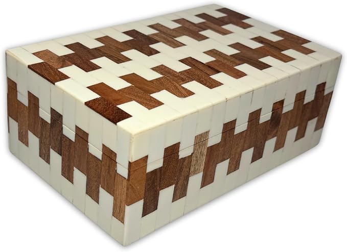 Perilla Home Home Decor Decorative Storage Wooden Box Small Wooden Organizer Tool Stash Card Craft Trinket Memory Keepsake Jewelry Box for Men and Women, Ticino, Gifts For All, Off White & Brown