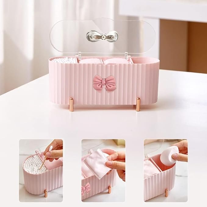 Makeup Organizer Large Capacity Clear Lid Storage Box - Swabs Powder Puffs Organizer
