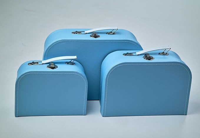 wald imports - Set of 3 Paperboard Suitcases -Decorative Storage Boxes - Suitcase Set for Decoration, Storage, and More (Baby Blue)