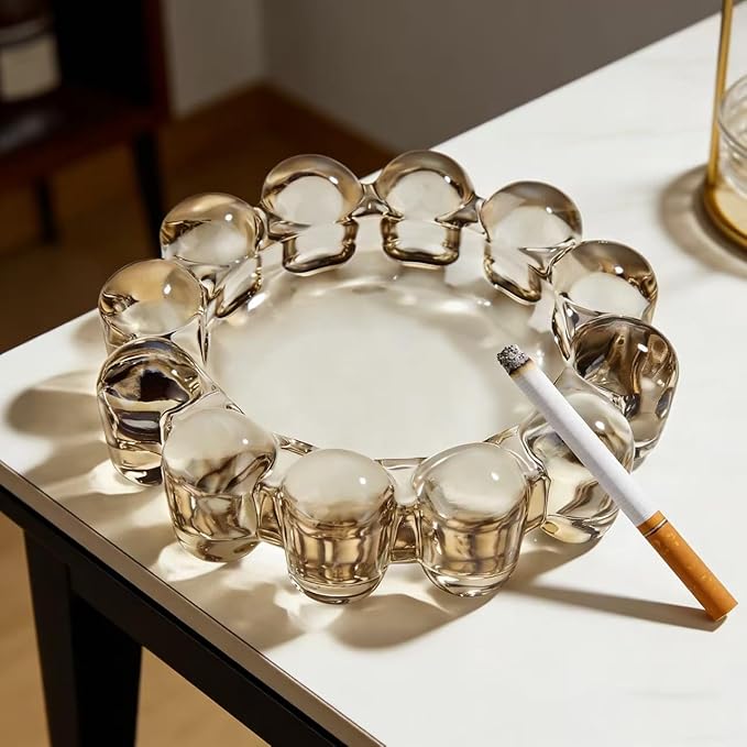 khtumeware Chic Smoky Bubble Glass Candle Dish – Modern Clear Glass Candle Holder for Tealights & Diffusers, Decorative Tray for Home & Tabletop Decor(1 Pack)