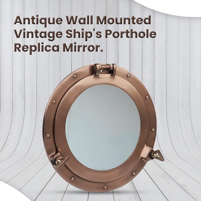 30 Inch Bathroom Wall Decor Ship Porthole Mirror with Copper Finish – Vintage Round Wall Mounted Mirror for Bathroom Vanity, Nautical Pirate Coastal Vintage Home Décor