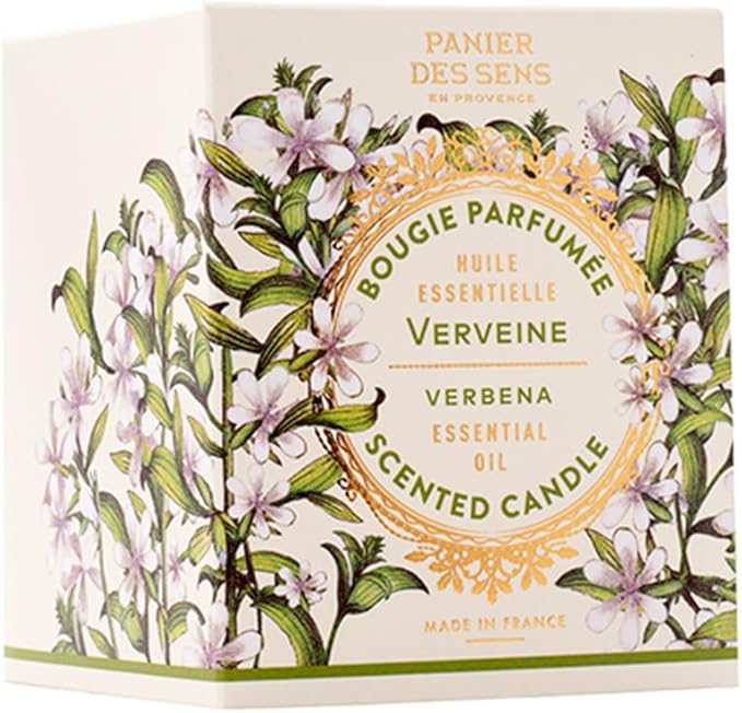 Panier des Sens Verbena Candle - Hand-Poured in Provence, France - Long Lasting Scented Candles up to 55 Hours Burn Time - Verbena Scented Candle - 100% Natural Cotton Wick - 6.3 oz Decorative Candles