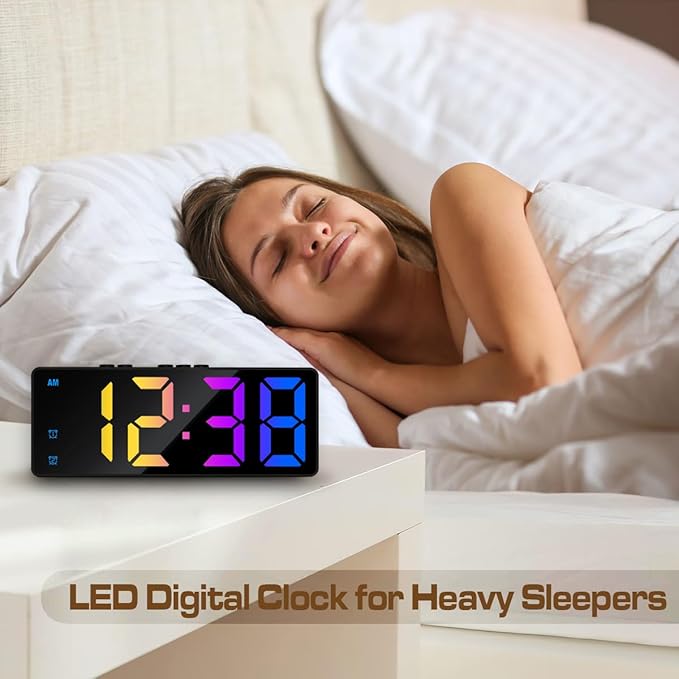 Small Digital Alarm Clock, Mirror Surface LED Electronic Clocks with Large Display, Adjustable Brightness and Snooze Model for Bedroom, Desk, Office, Black Case