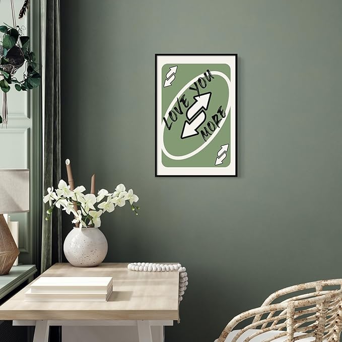 Trendy Sage Green Canvas Wall Art, Love You More Quote Aesthetic Poster, Retro Playing Card Art Print, Preppy Girly Bedroom Wall Decor, Cute Arrows Sign Picture 12x16in Framed