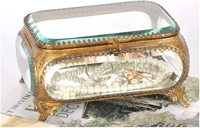 Makeup Organizer Jewelry Case Organizer Jewelry Storage Jewelry Trinket Box Clear Glass Jewelry Box Ring Earring Necklace Jewelry Storage Box Golden Jewelry Case with Lid Jewelry B