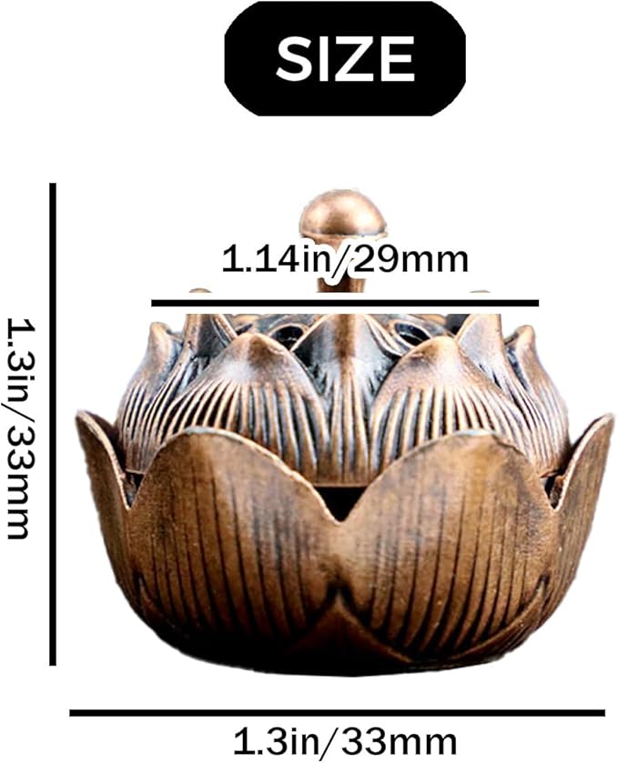 3 PCS Vintage Lotus Incense Holder for Stick and Cone Incense - Classical Brass Incense Burner Holder with Ash Catcher, Antique Censer for Home, Office, Meditation & Feng Shui Decor (Russet Bronze)