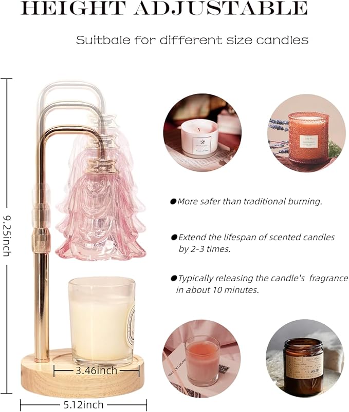 SupBri Candle Warmer Lamp with Timer for Scented jar Candles, Adjustable Height and Dimmable, Mothers Day Birthday Gift for Women Her Mom, House Warming Gifts New Home Decor (Pink)